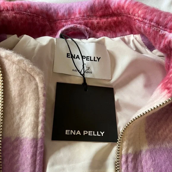 NWT Ena Pelly Lined Ophelia Wool Shacket in Spiced Coral Check, oversized size 8 - Picture 2 of 15